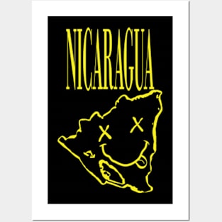 Vibrant Nicaragua x Eyes Happy Face: Unleash Your 90s Grunge Spirit! Posters and Art